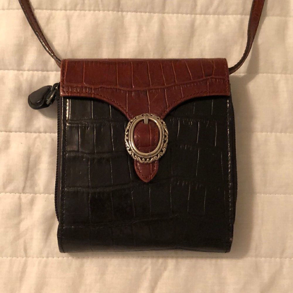 Brighton Convertible Pebbled Black Brown Silver Mini Wallet Crossbody Purse